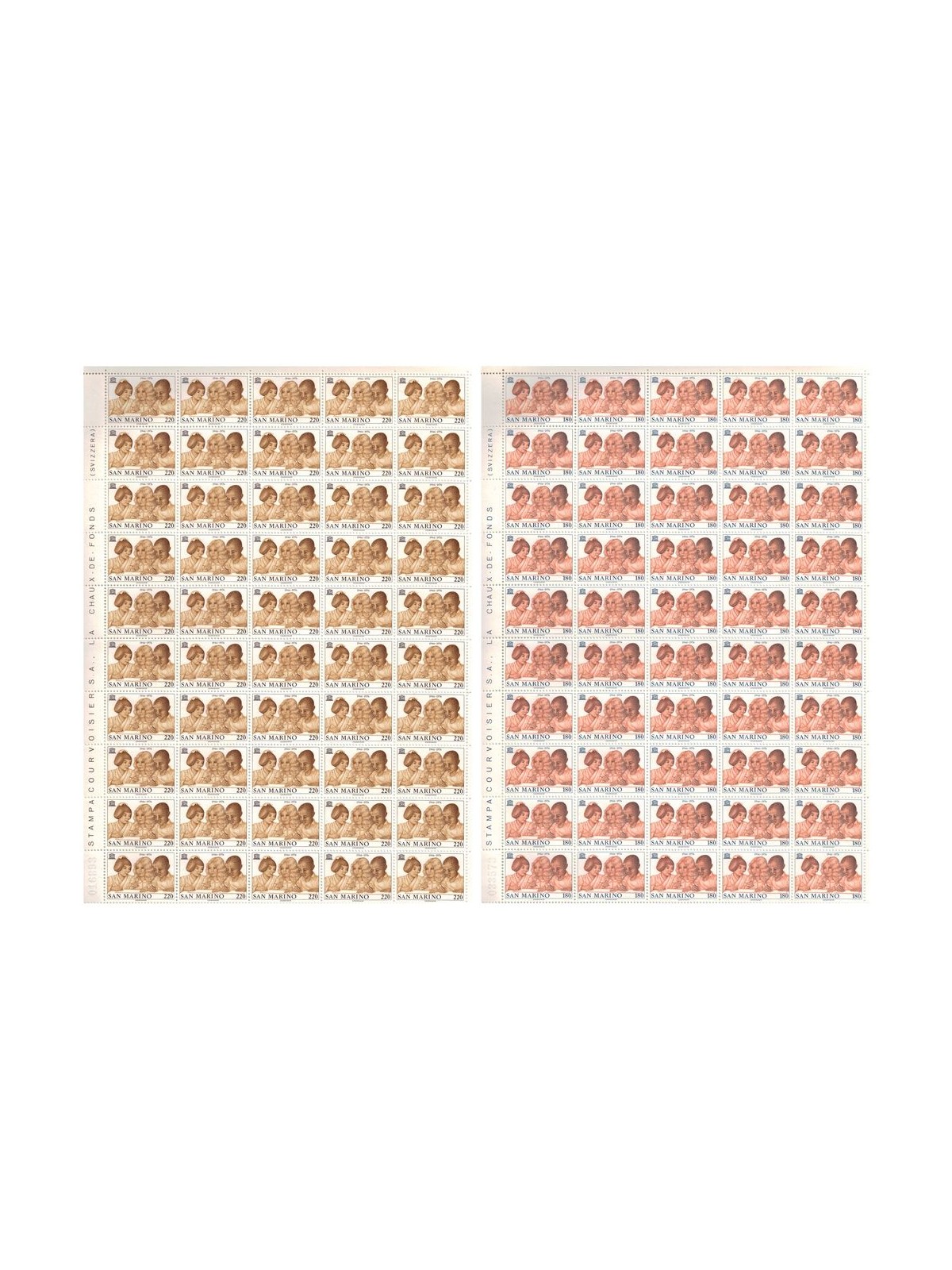 SAN MARINO 1976 Unesco 2 full sheets MNH**