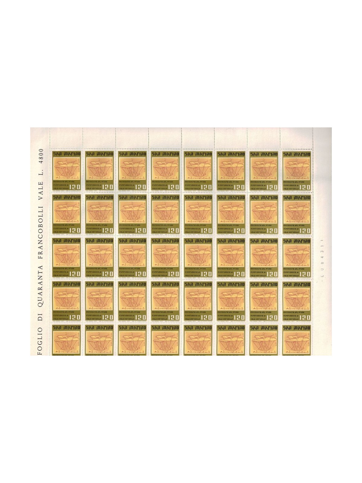 SAN MARINO 1977 Vertical flight experiment 1 full sheet MNH**