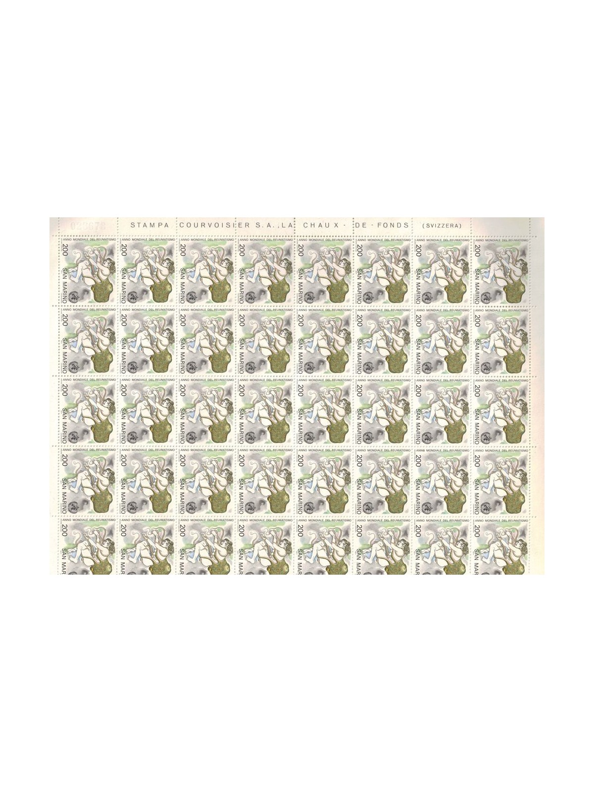 SAN MARINO 1977 World Year of Rheumatism 1 full sheet MNH**