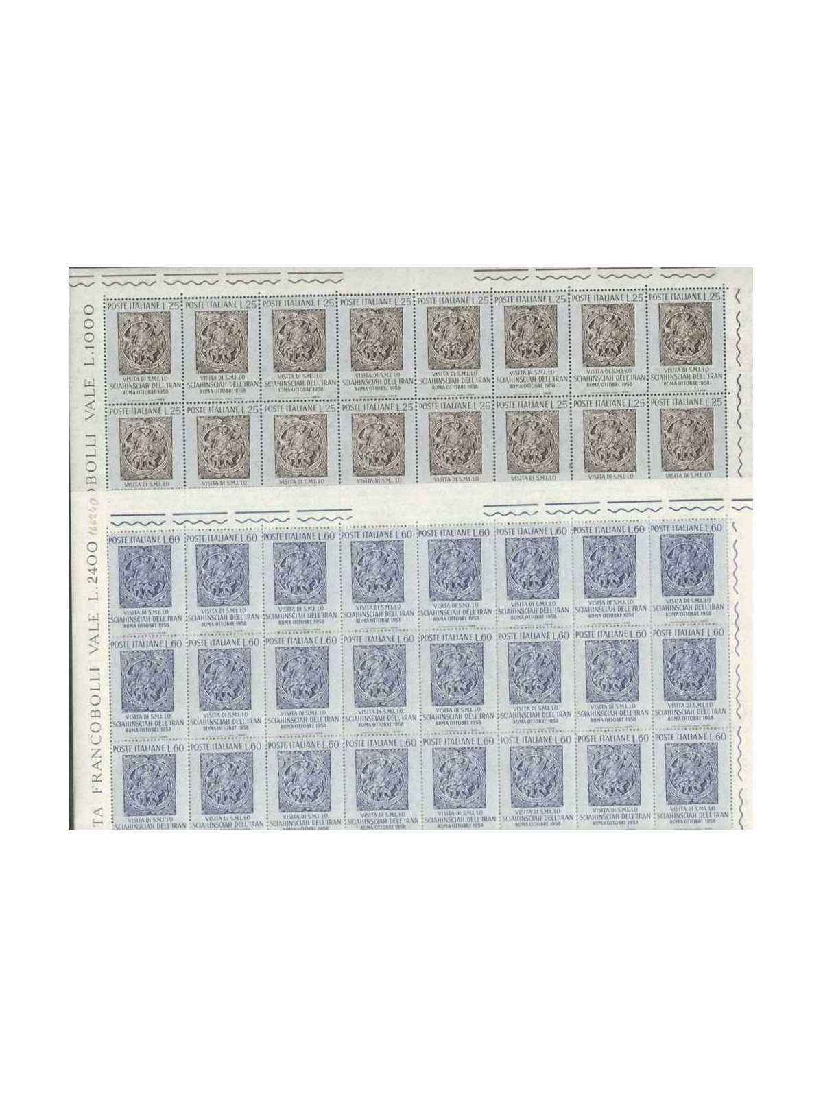 ITALIA 1958 Scià dell'Iran 2 fogli interi MNH**