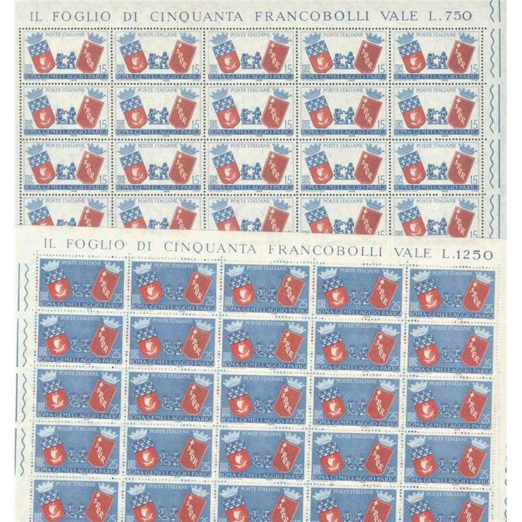 ITALIA 1959 Gemellaggio Roma-Parigi 2 fogli interi MNH**
