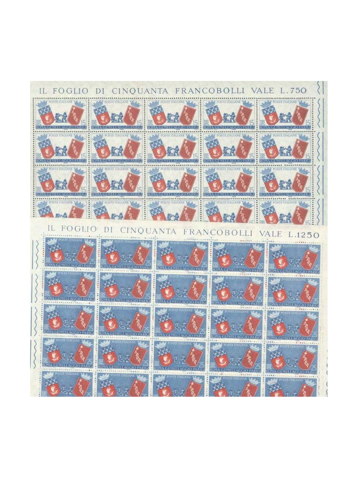 ITALY 1959 Twinning Rome-Paris 2 full sheets MNH**