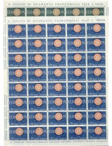 ITALY 1960 Europe 2 full sheets MNH**