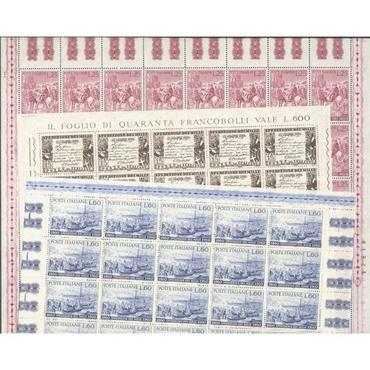 ITALY 1960 Expedition of the Thousand 3 full sheets MNH**