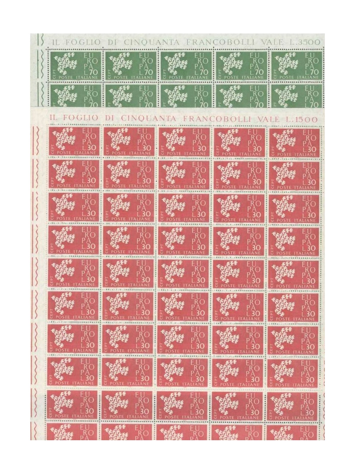 ITALIA 1961 Europa con varietà 2 fogli interi MNH**