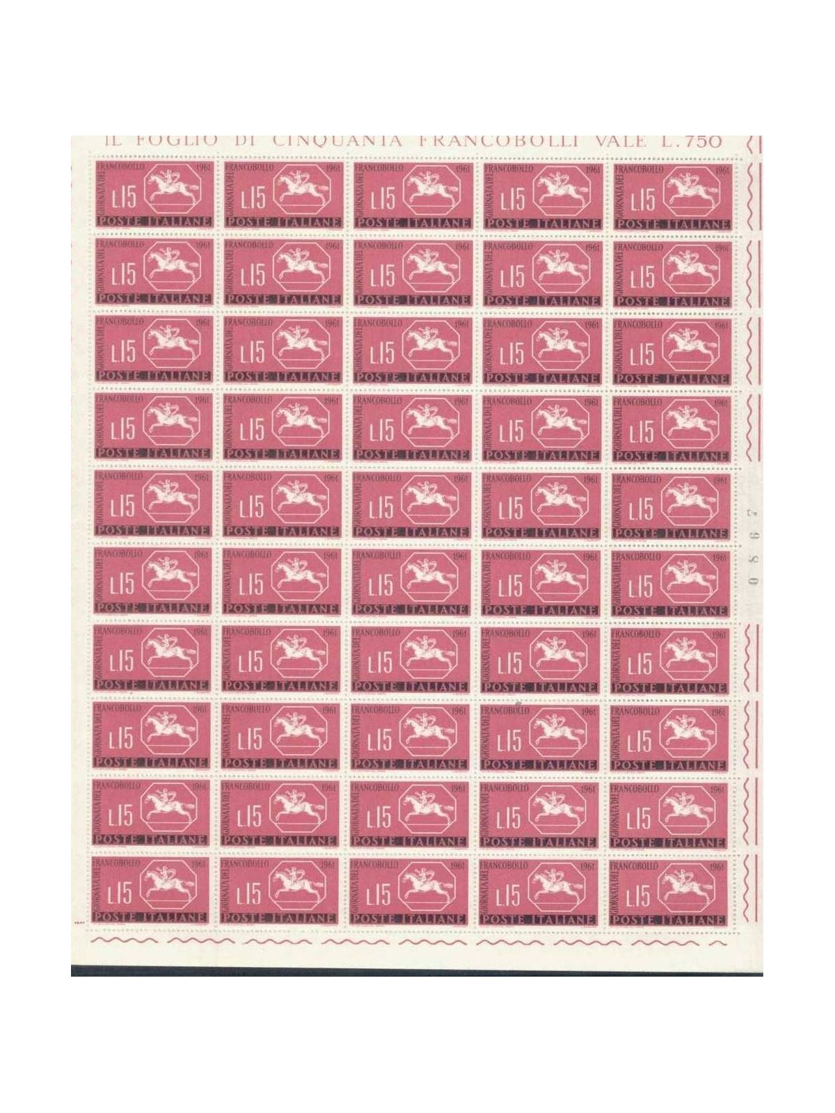 ITALY 1961 Stamp Day 1 full sheet MNH**
