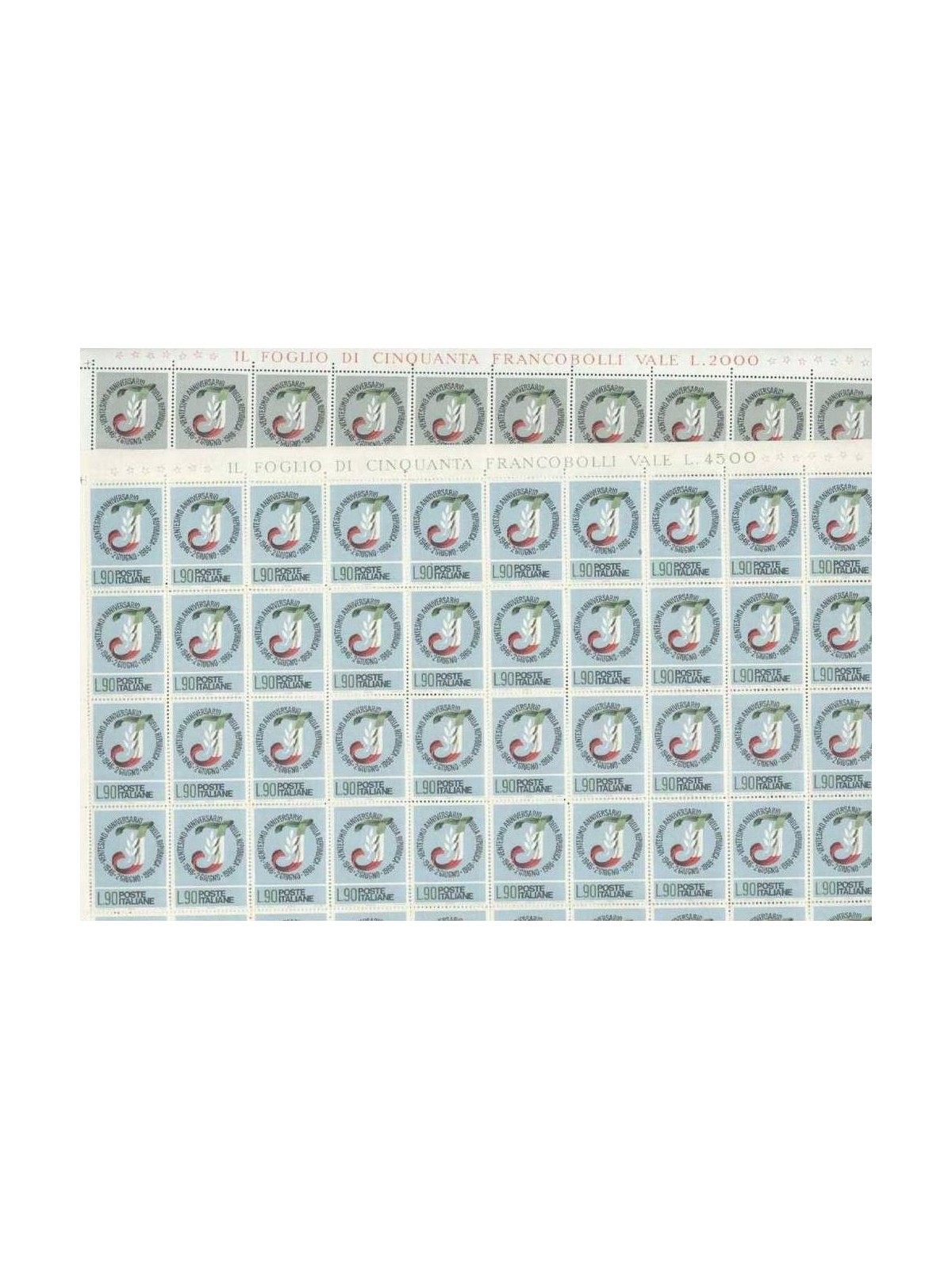 ITALY 1966 Twentieth Anniversary of the Republic 2 full sheets MNH**