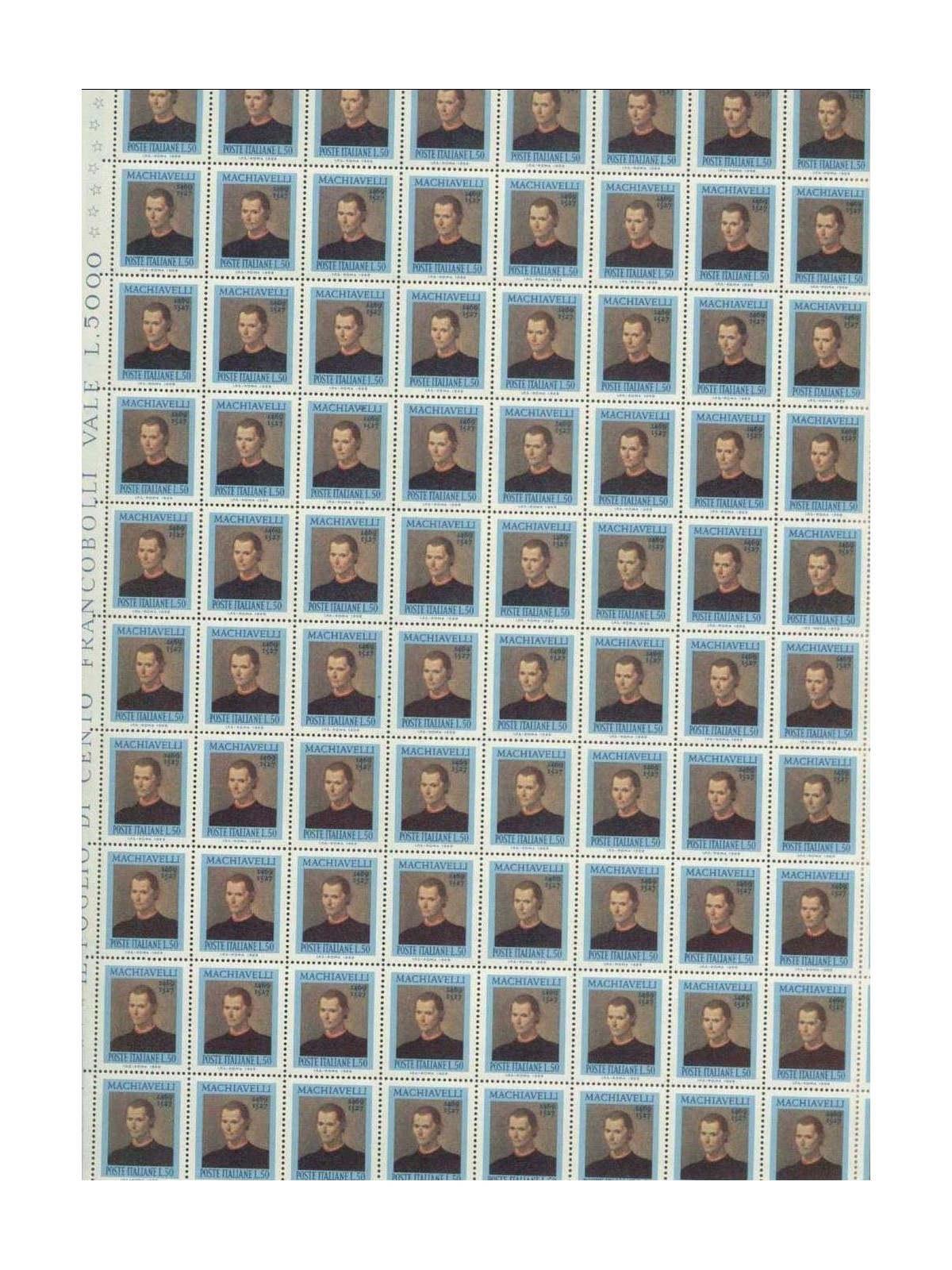 ITALIA 1969 Niccolò Machiavelli 1 foglio intero MNH**