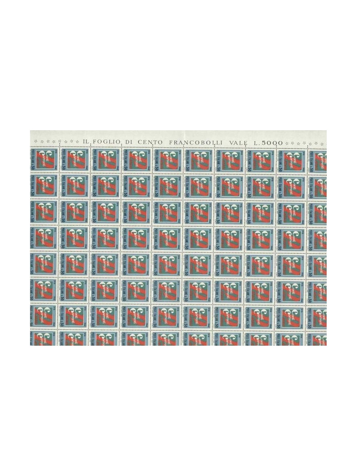 ITALY 1968 Postal Current Accounts 1 full sheet MNH**