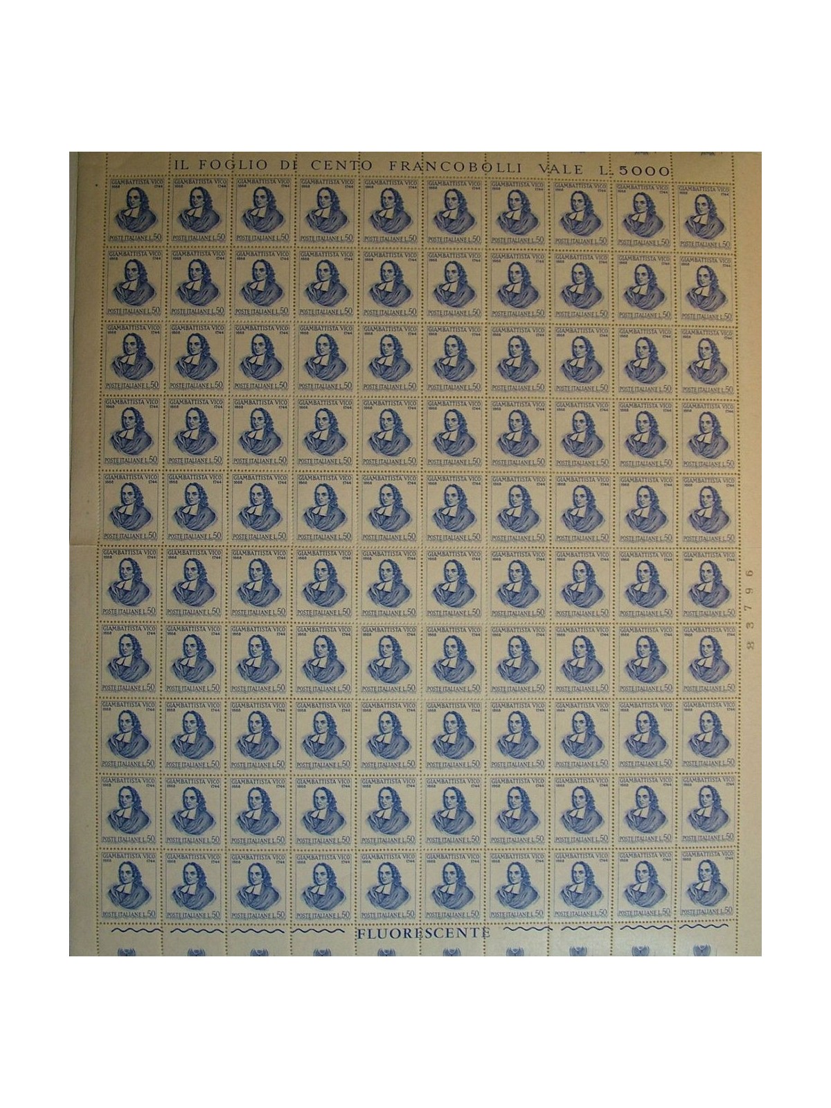 ITALIA 1968 Giambattista Vico 1 foglio intero MNH**