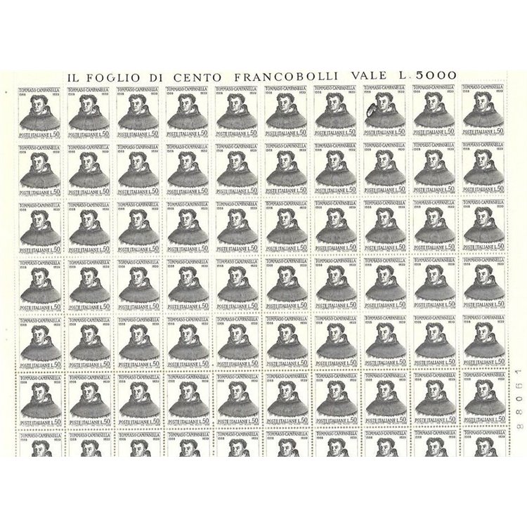 ITALIA 1968 Tommaso Campanella 1 foglio intero MNH**