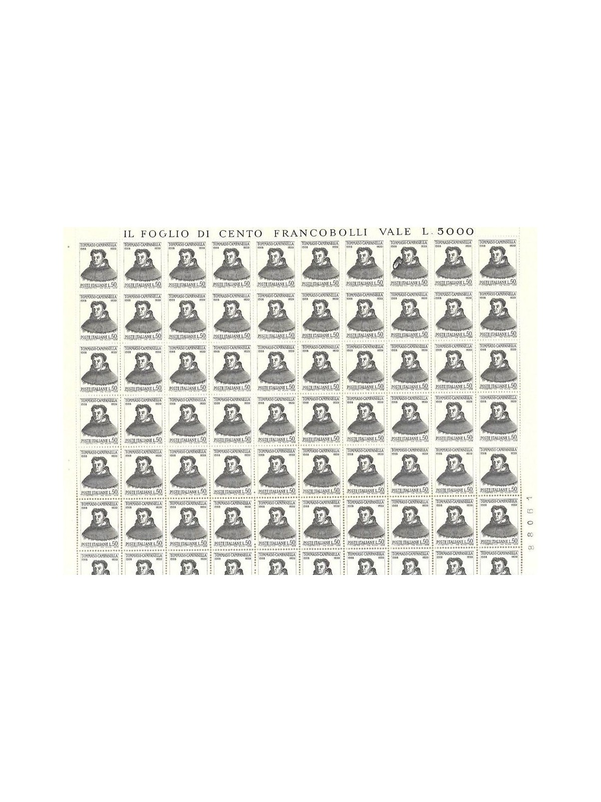 ITALY 1968 Tommaso Campanella 1 full sheet MNH**