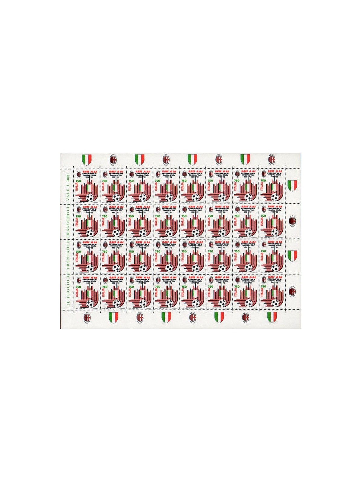 ITALY 1992 Milan Italian Champion 1 full sheet MNH**