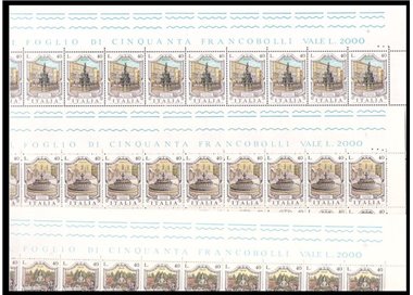 ITALY 1974 Fountains 3 full sheets MNH**