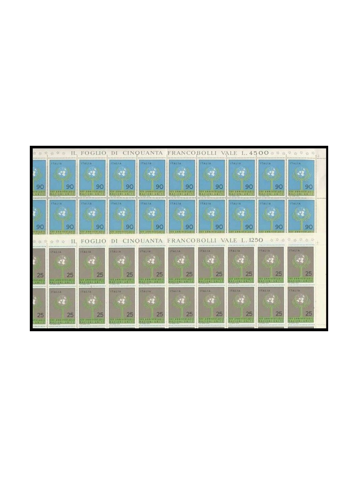 ITALY 1970 Anniversary of the UN 2 full sheets MNH**