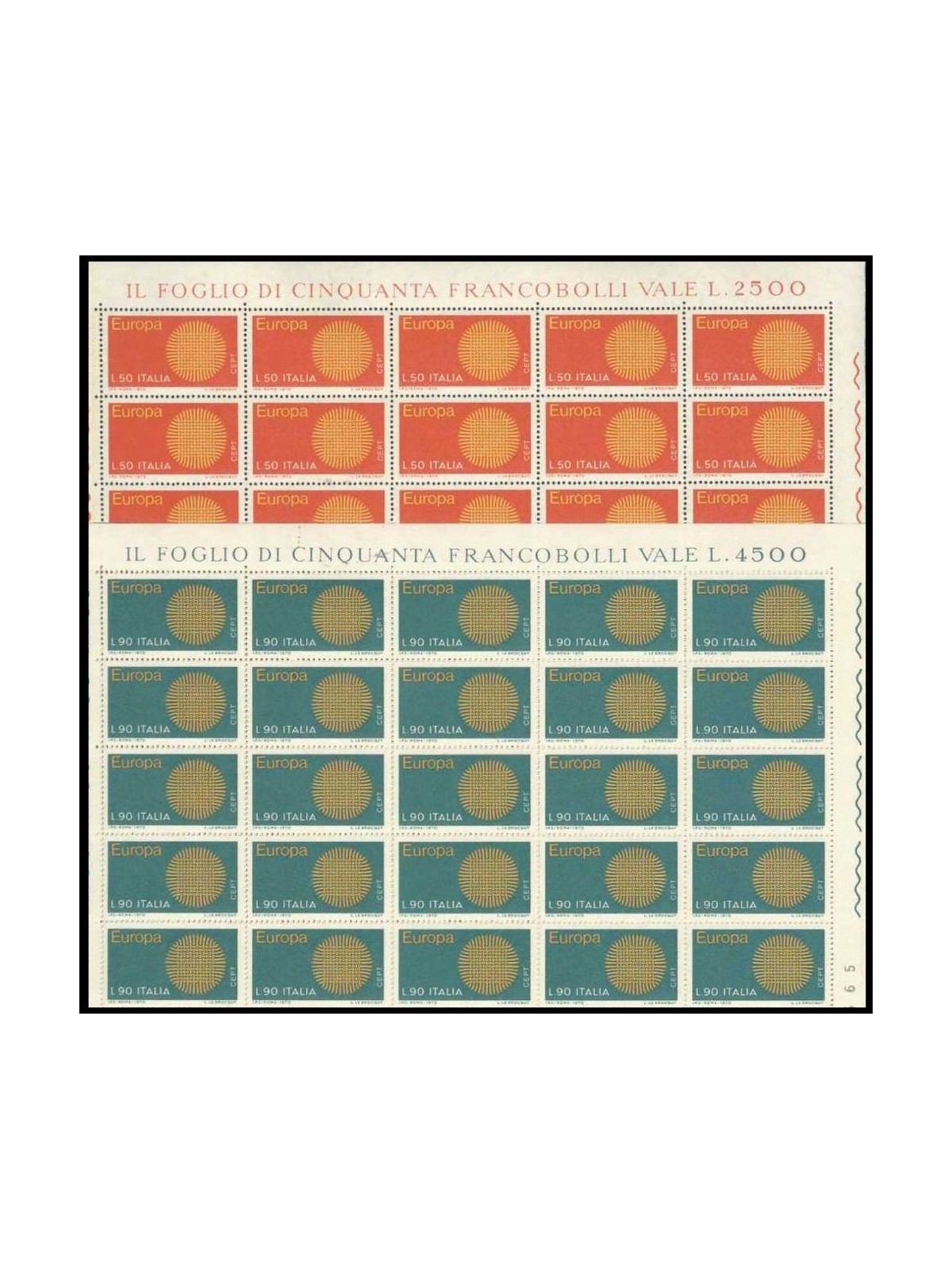 ITALY 1970 Europe 2 full sheets MNH**
