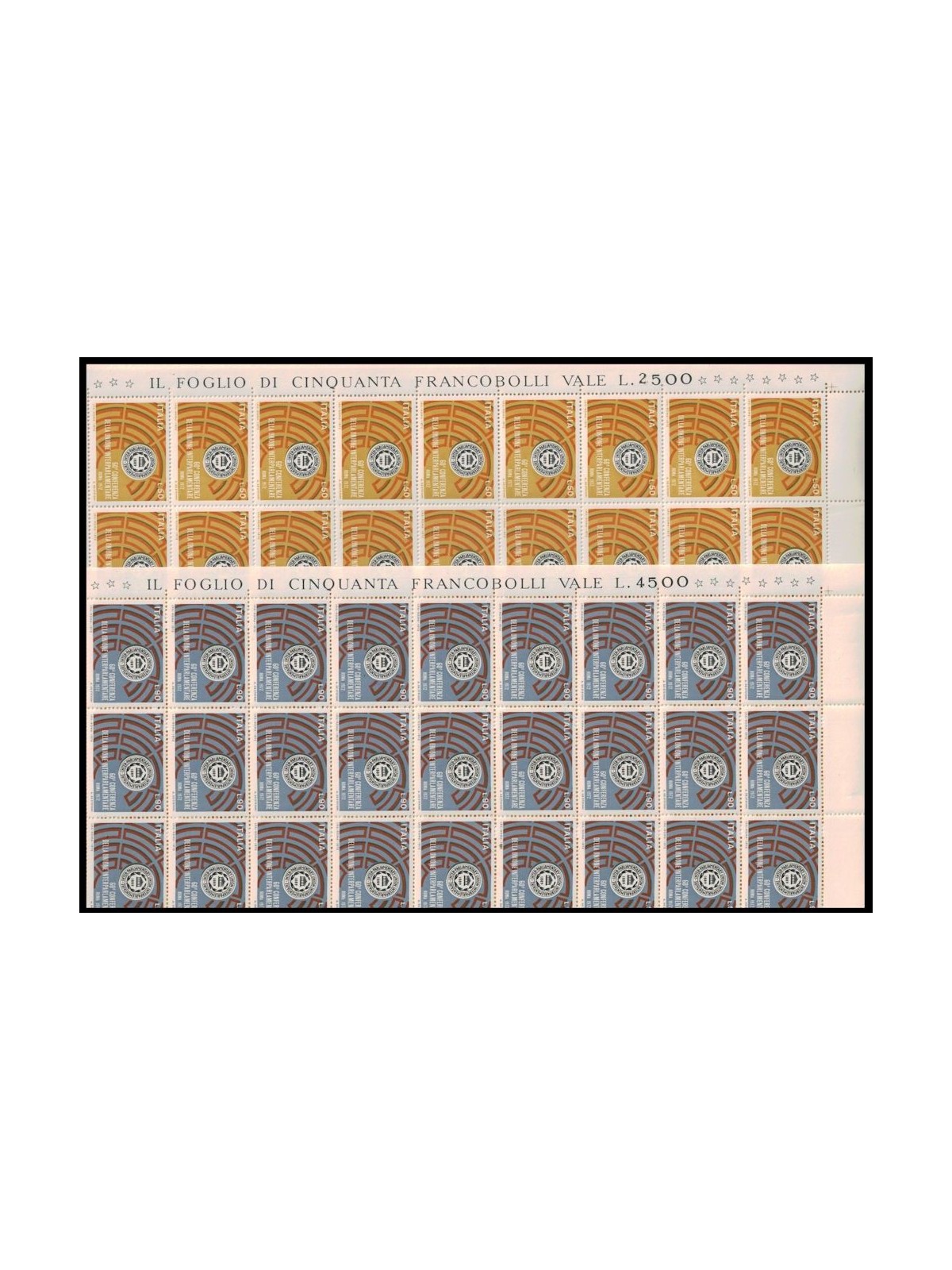 ITALIA 1972 Unione Interparlamentare 2 fogli interi MNH**