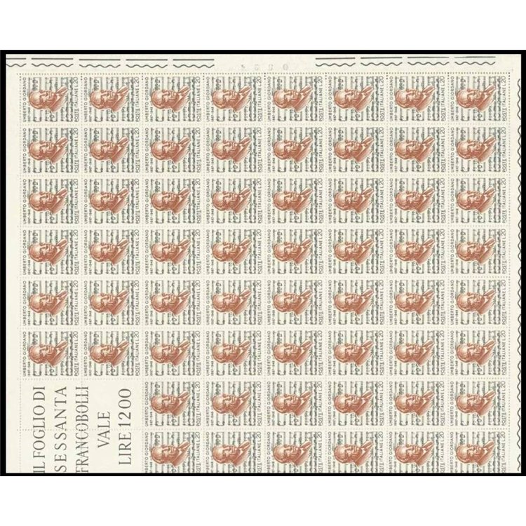 ITALY 1967 Umberto Giordano 1 full sheet MNH**