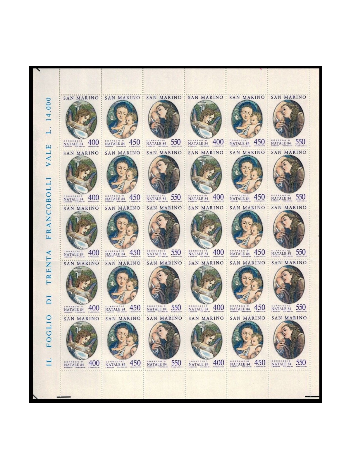 SAN MARINO 1984 Christmas 1 full sheet MNH**