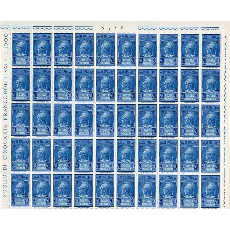 ITALIA 1966 Posta pneumatica 20£ 1 foglio intero MNH**