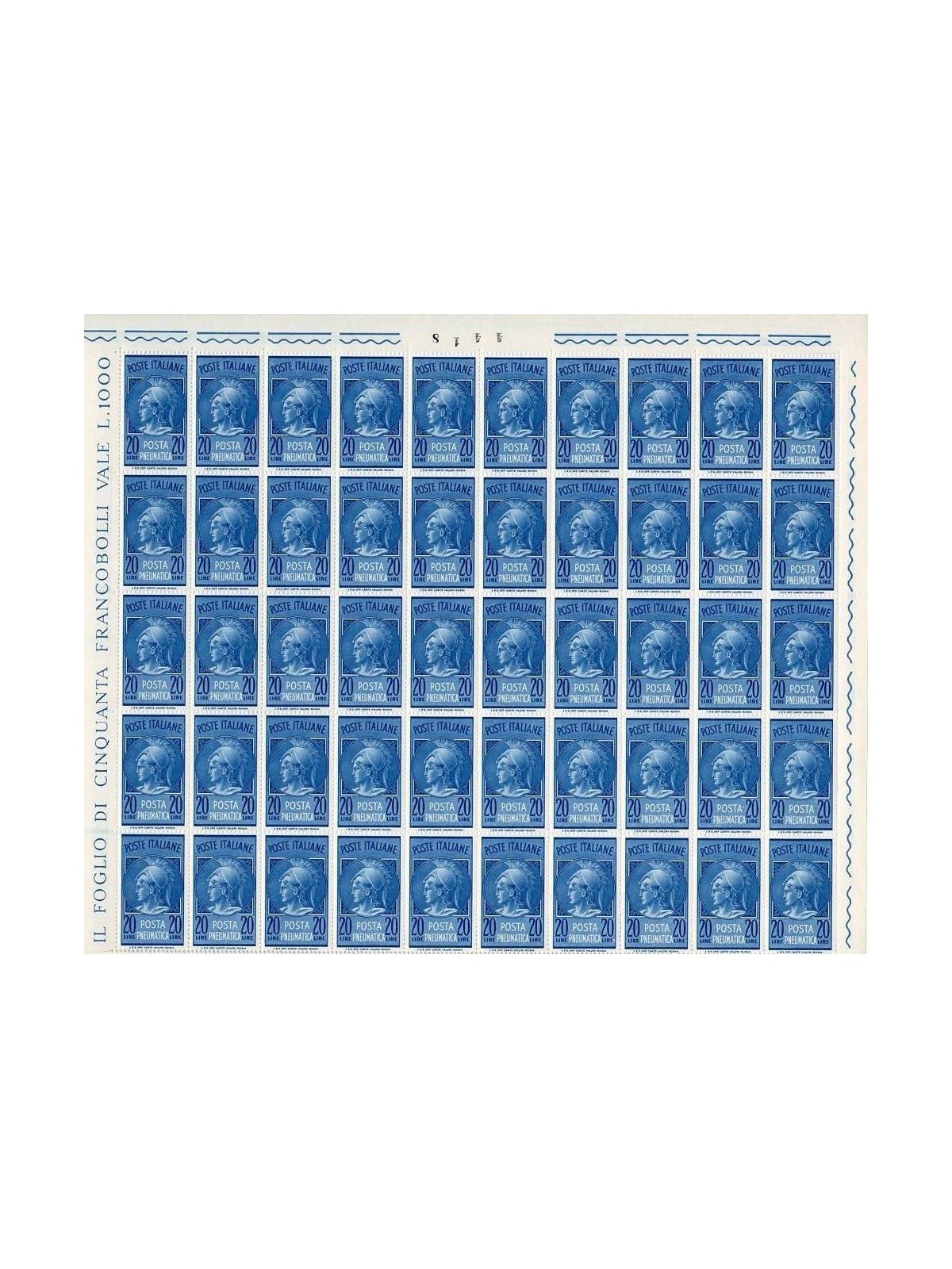 ITALIA 1966 Posta pneumatica 20£ 1 foglio intero MNH**