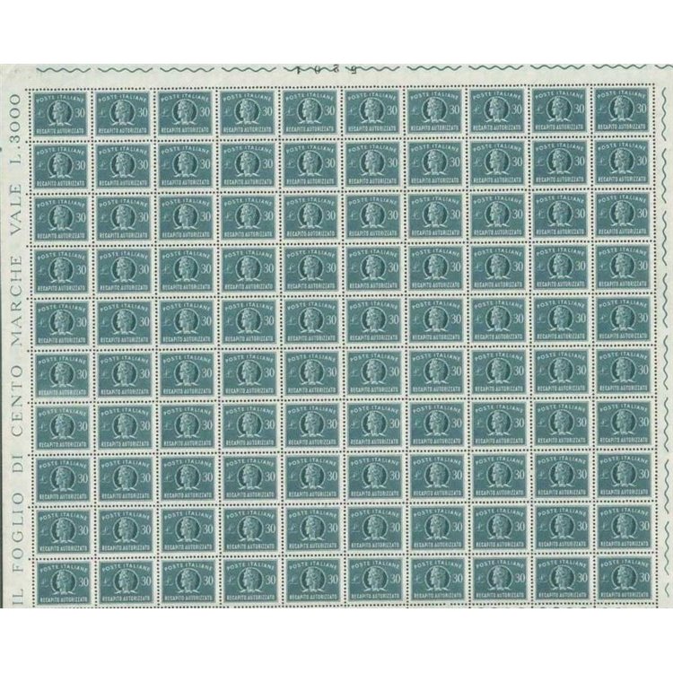 ITALIA 1965 Recapito autorizzato 30£ 1 foglio intero MNH**