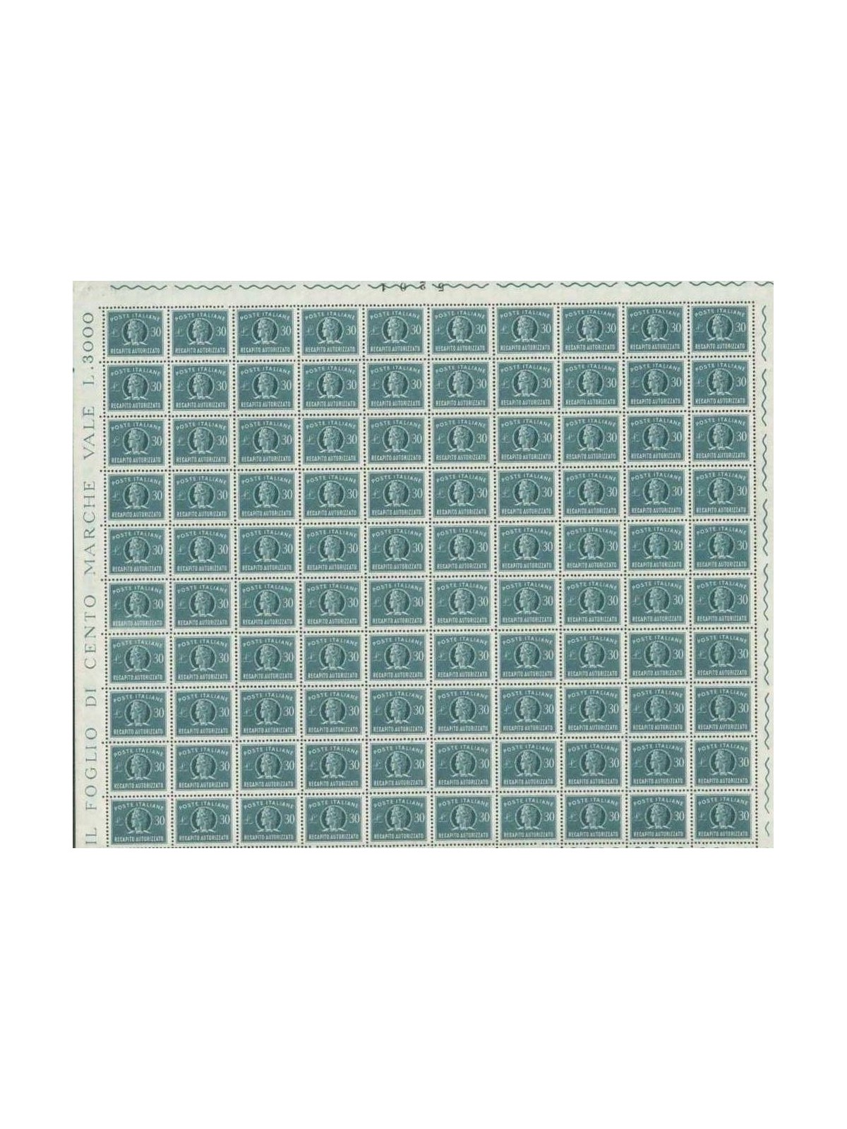 ITALIA 1965 Recapito autorizzato 30£ 1 foglio intero MNH**