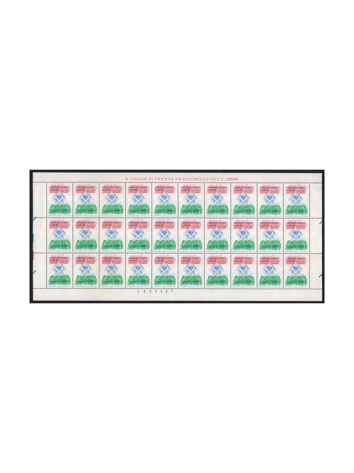 ITALIA 1989 Mondiali di calcio (foglio intero) MNH**