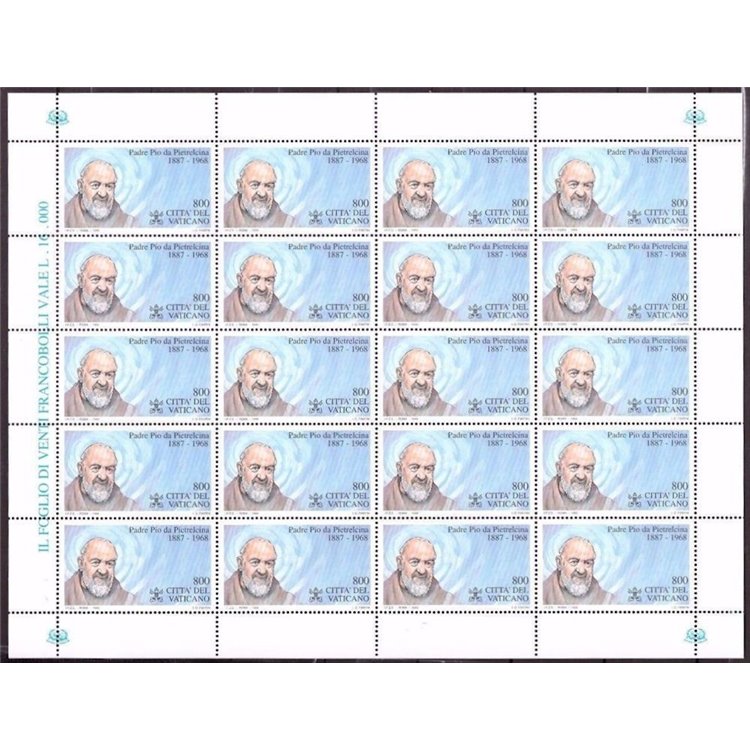 VATICAN 1999 Padre Pio of Pietrelcina, Full Sheet MNH**