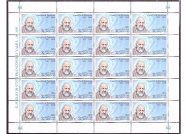 VATICANO 1999 Padre Pio da Pietrelcina, Foglio Intero MNH**