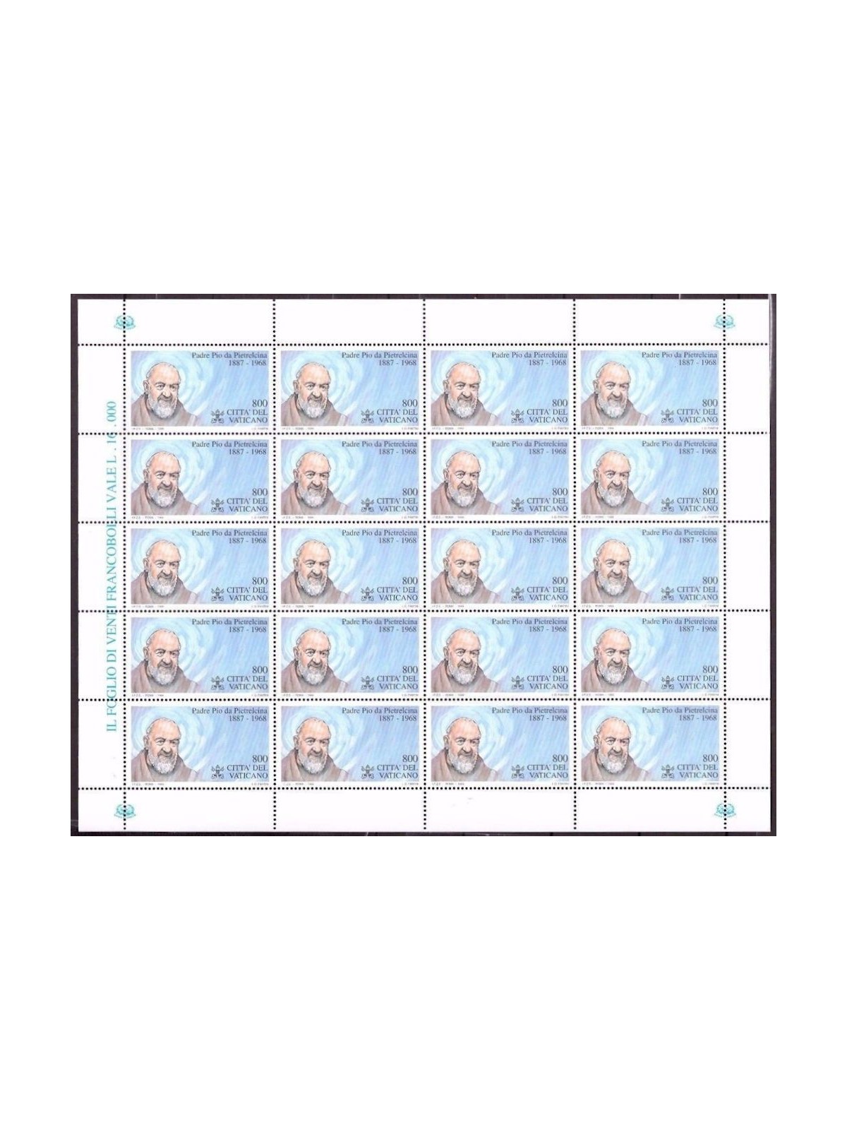 VATICAN 1999 Padre Pio of Pietrelcina, Full Sheet MNH**