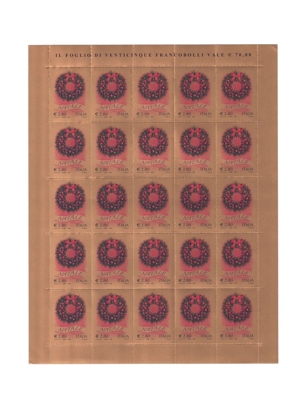 ITALY 2008 Christmas sticker 1 full sheet MNH**