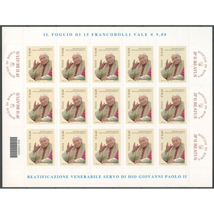 ITALIA 2011 Papa Giovanni Paolo II, 1 foglio intero MNH**