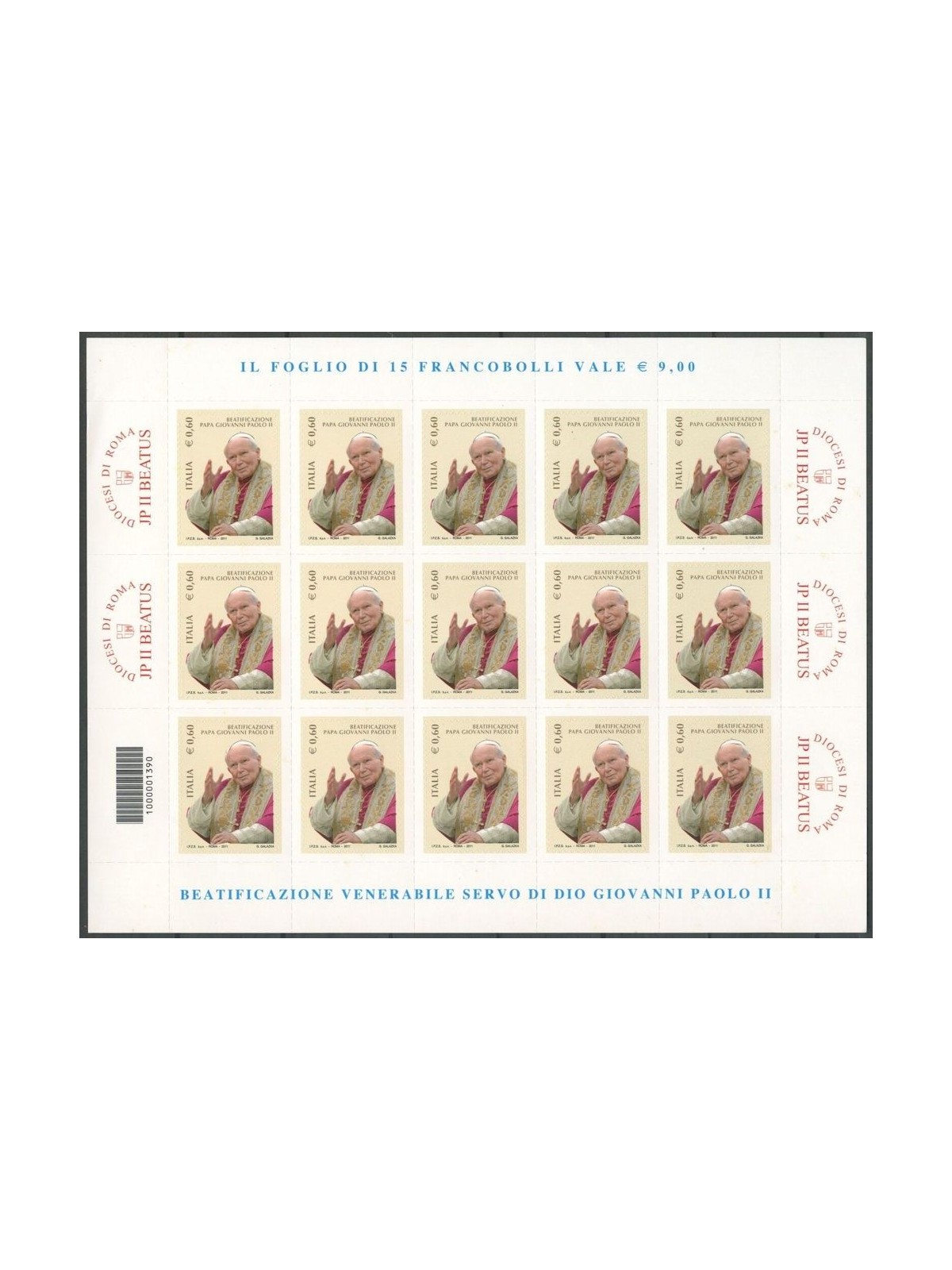 ITALY 2011 Pope John Paul II, 1 full sheet MNH**