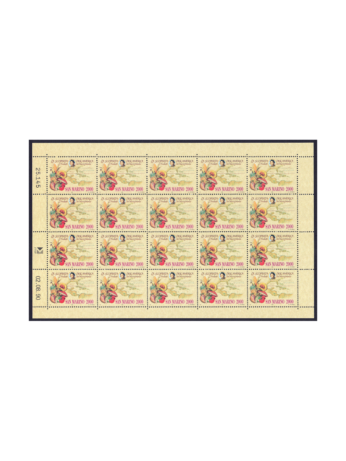 SAN MARINO 1990 Celebrazioni Colombiane (£ 2000) 1 foglio intero MNH**