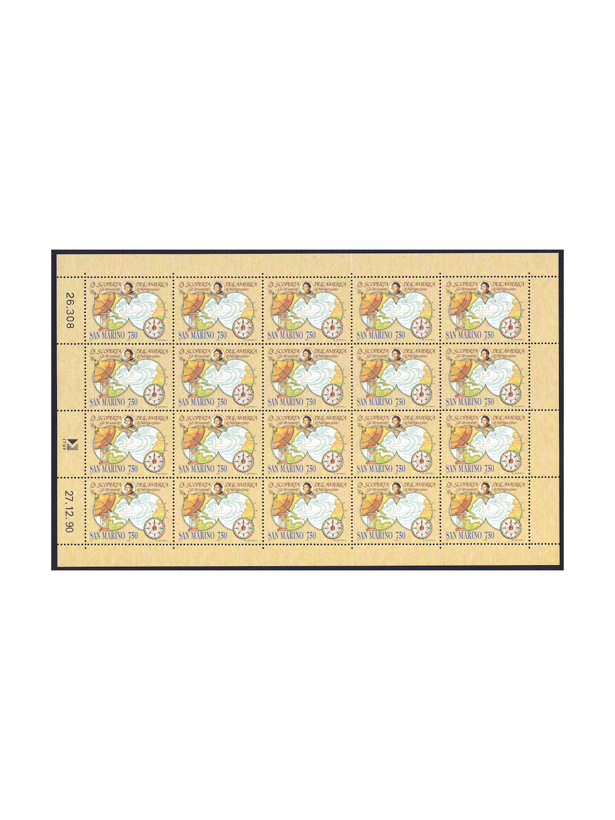 SAN MARINO 1991 Colombian Celebrations (£750) 1 full sheet MNH**