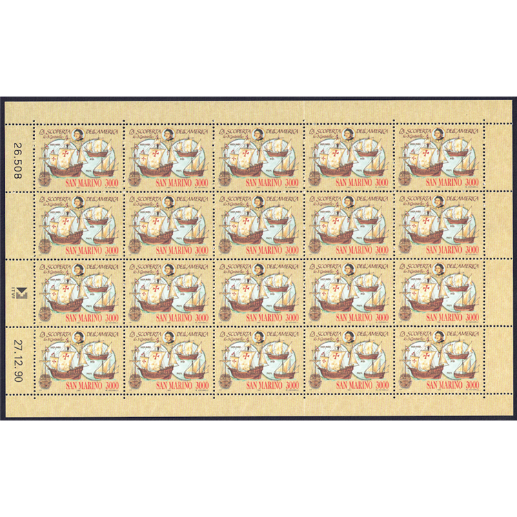 SAN MARINO 1991 Celebrazioni Colombiane (£ 3000) 1 foglio intero MNH**