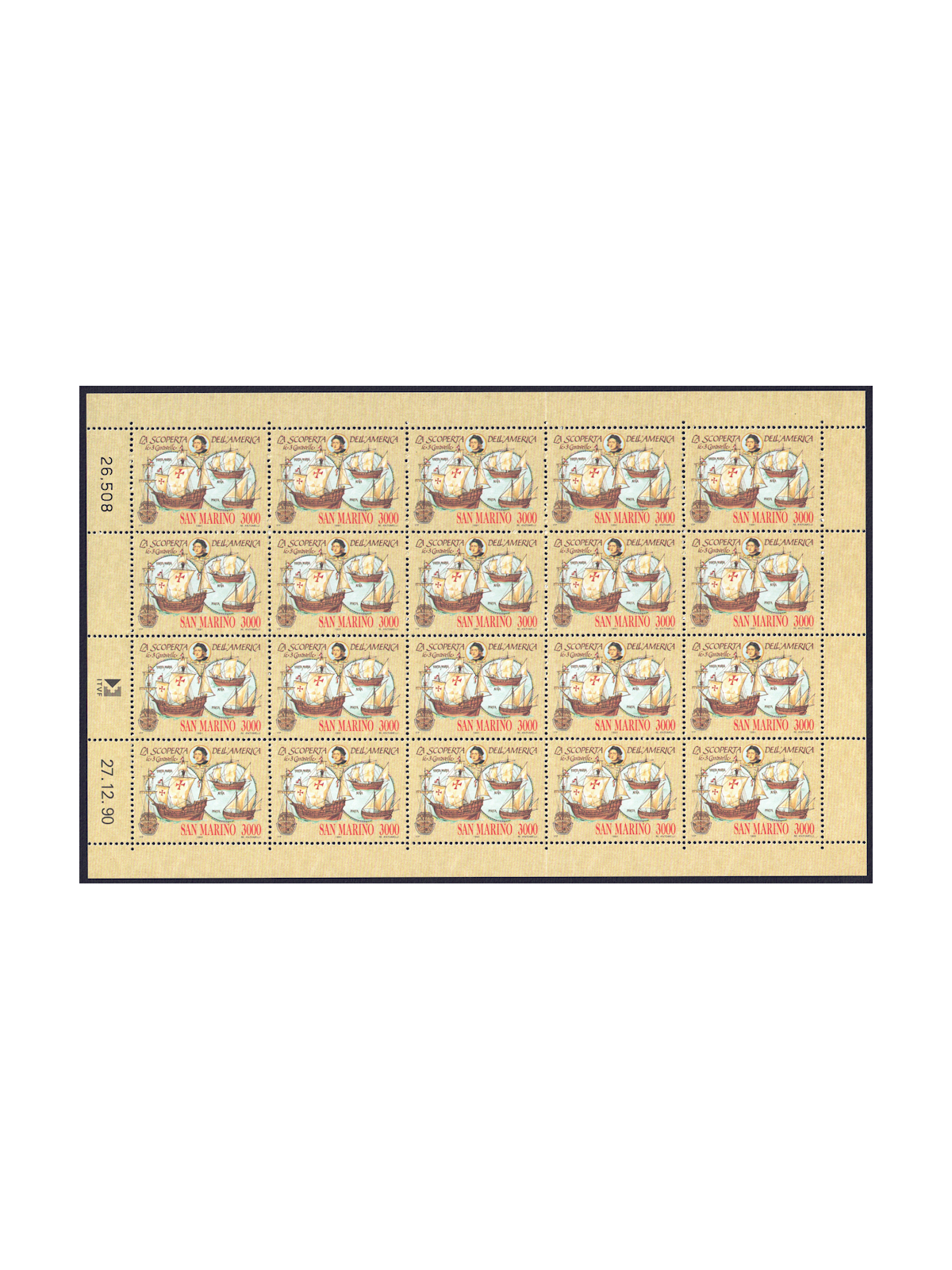 SAN MARINO 1991 Colombian Celebrations (£3000) 1 full sheet MNH**