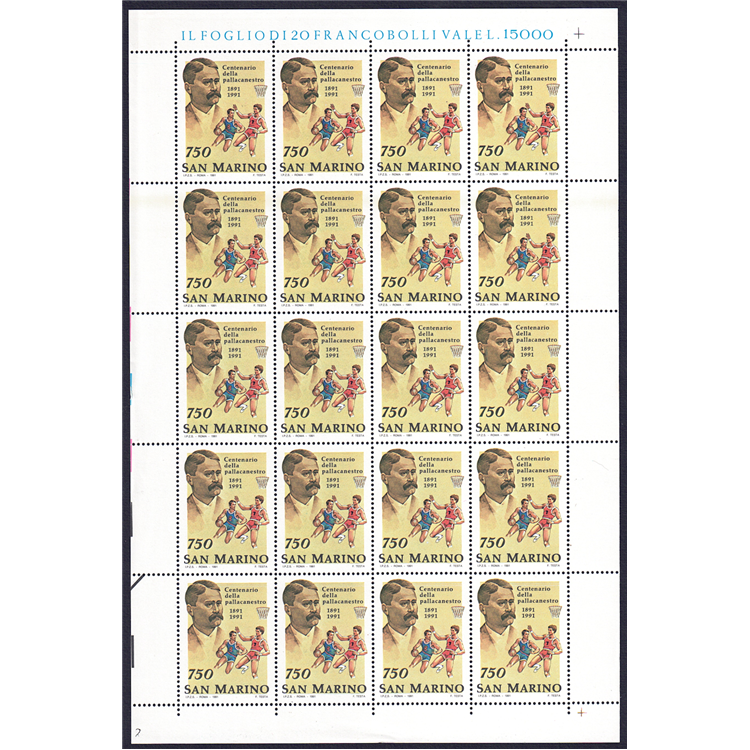 SAN MARINO 1991 Centenary of Basketball (£750) 1 full sheet MNH**