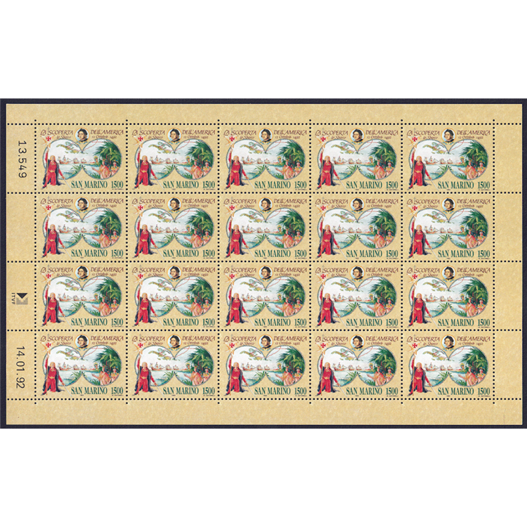 SAN MARINO 1992 Colombian Celebrations (£1500) 1 full sheet MNH**