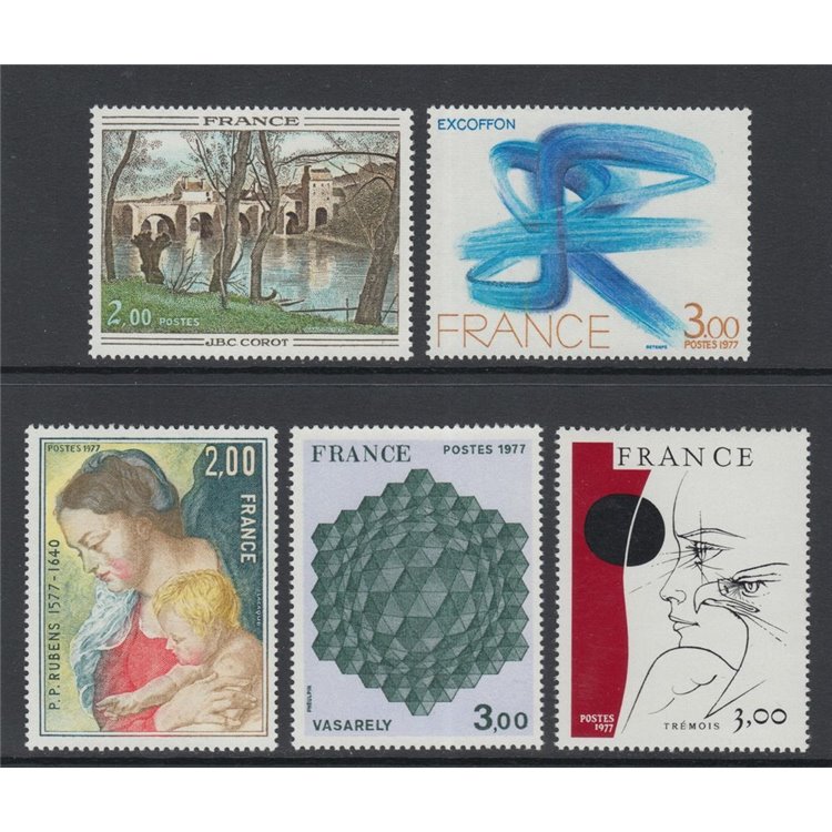FRANCE 1977 Art (complete year) 5v MNH**