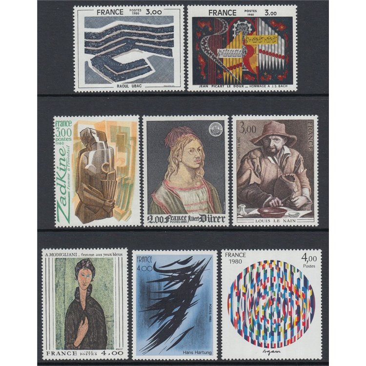 FRANCE 1980 Art (complete year) 8v MNH**