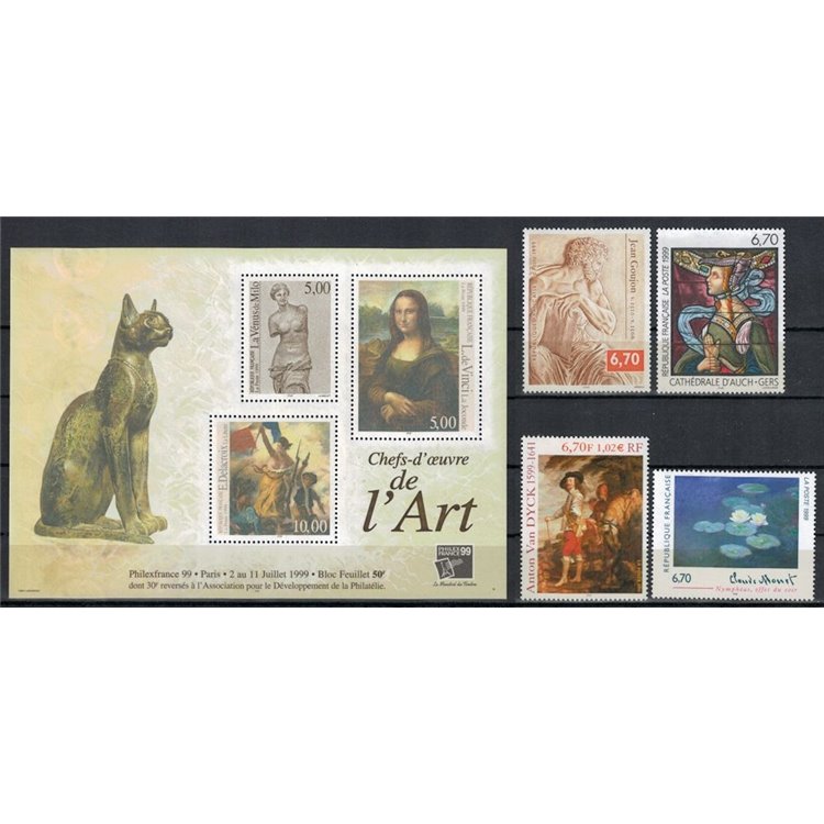 FRANCIA 1999 Arte (annata completa) 4v + 1 BF MNH**