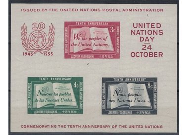 UN NEW YORK 1955 United Nations Anniversary (2nd print) s/s MNH**