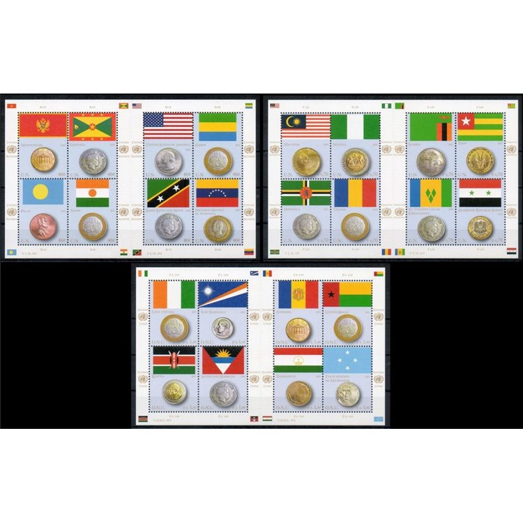 ONU 2013 Bandiere e monete 3 BF MNH**