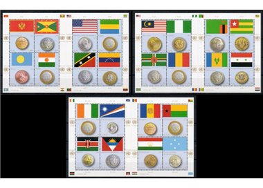 UN 2013 Flags and coins 3 s/s MNH**
