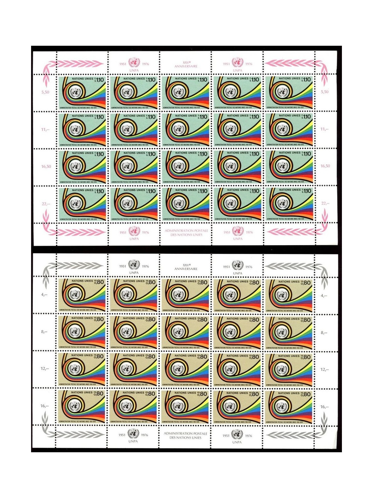 UN GENEVA 1976 Postal administration 2 m/s MNH**