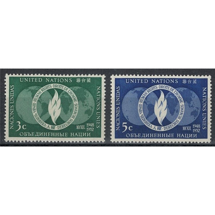 UN NEW YORK 1952 Human Rights Day 2v MNH**