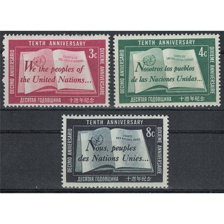 ONU NEW YORK 1955 Anniversario Nazioni Unite 3v MNH**