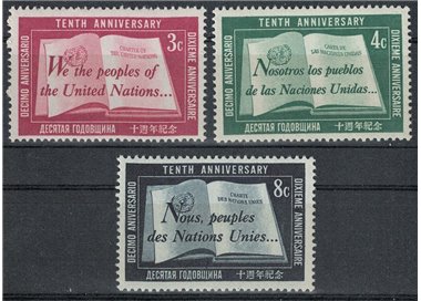 UN NEW YORK 1955 Anniversary United Nations 3v MNH**